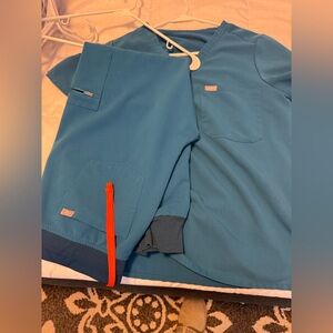 Figs Teal  alps blue Scrub Top and jogger set
